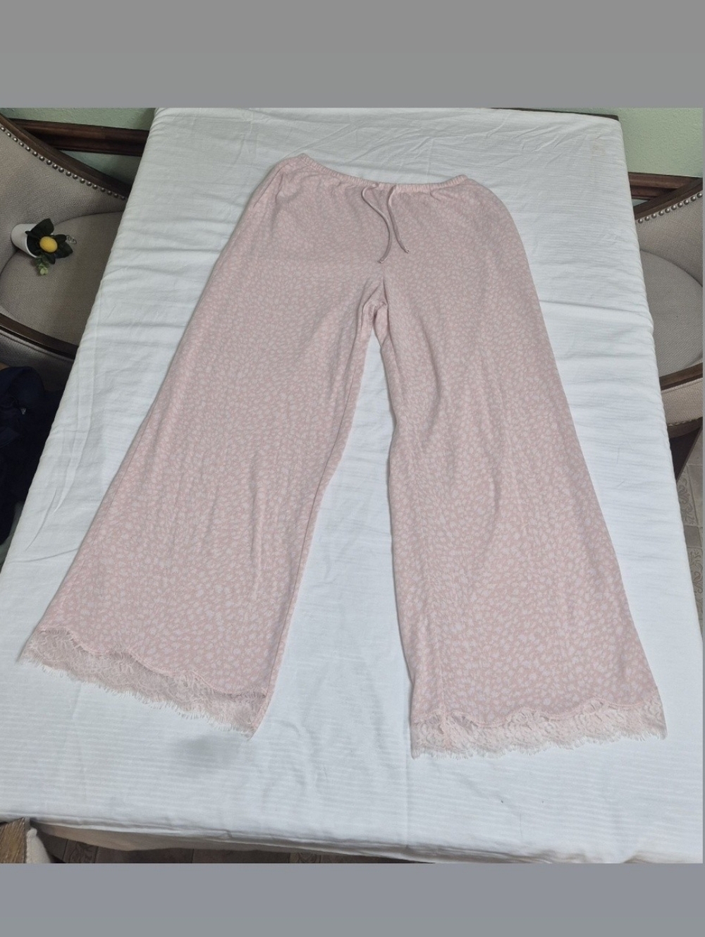 Victoria's Secret Light Pink Wide-Leg Lace-Trim Pajama Pants